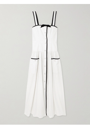 Alessandra Rich - Bow-detailed Velvet-trimmed Gathered Printed Cotton-poplin Midi Dress - White - IT36,IT38,IT40,IT42,IT44,IT46