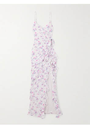 Alessandra Rich - Ruffled Floral-print Silk-satin Gown - White - IT36,IT38,IT40,IT42,IT44,IT46