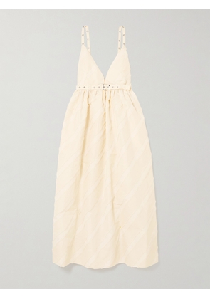 GANNI - Belted Eyelet-embellished Striped Taffeta Midi Dress - Cream - EU 34,EU 36,EU 38,EU 40,EU 42,EU 44