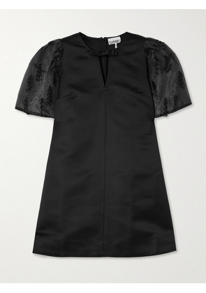GANNI - Embroidered Organza-trimmed Recycled-crepe Mini Dress - Black - EU 32,EU 34,EU 36,EU 38,EU 40,EU 42,EU 44