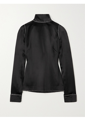 Dries Van Noten - Tie-detailed Crystal-embellished Duchesse Silk-satin Turtleneck Blouse - Black - FR 34,FR 36,FR 38,FR 40,FR 42,FR 44