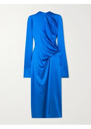 Dries Van Noten - Gathered Silk-satin Midi Dress - Blue - FR 34,FR 36,FR 38,FR 40,FR 42,FR 44