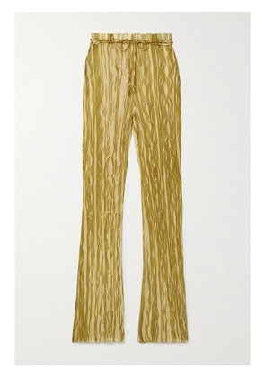 LAPOINTE - Belted Printed Plissé-georgette Slim-leg Pants - Yellow - x small,small,medium,large