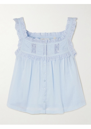 DÔEN - Fidella Cropped Lace-trimmed Organic Cotton-voile Top - Blue - xx small,x small,small,medium,large,x large,xx large