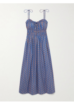 DÔEN - Rhoda Shirred Paisley-print Organic Cotton-poplin Midi Dress - Blue - xx small,x small,small,medium,large,x large,xx large