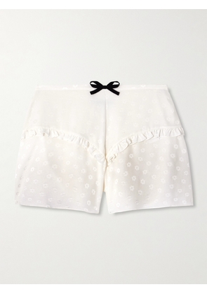 Alessandra Rich - Bow-embellished Floral-jacquard Silk-satin Shorts - White - IT36,IT38,IT40,IT42,IT44