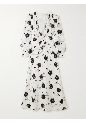 Alessandra Rich - Embellished Pleated Floral-print Silk Crepe De Chine Midi Dress - White - IT36,IT38,IT40,IT42,IT44,IT46