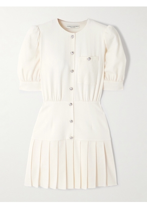 Alessandra Rich - Crystal-embellished Pleated Wool-blend Crepe Mini Dress - White - IT36,IT38,IT40,IT42,IT44,IT46