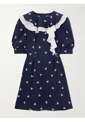 Alessandra Rich - Ruffled Pleated Printed Silk Mini Dress - Blue - IT36,IT38,IT40,IT42,IT44,IT46