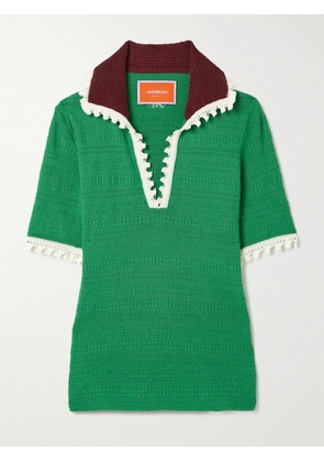 La DoubleJ - Scalloped Wool And Silk-blend Polo Shirt - Green - xx small,x small,small,medium,large,x large,xx large
