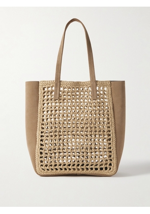 KHAITE - Zoe Small Suede And Crocheted Raffia Tote - Neutrals - One size