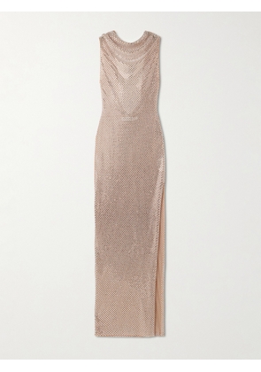 Self-Portrait - Cutout Draped Crystal-embellished Mesh Gown - Neutrals - UK 4,UK 6,UK 8,UK 10,UK 12,UK 14,UK 16