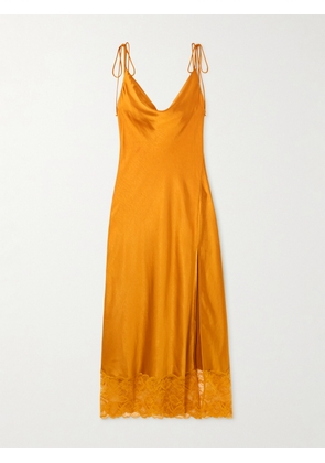 Self-Portrait - Lace-trimmed Satin Midi Dress - Orange - UK 4,UK 6,UK 8,UK 10,UK 12,UK 14,UK 16