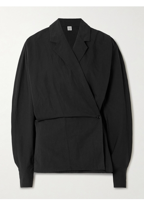 TOTEME - Organic Cotton And Linen-blend Wrap Blouse - Black - DK32,DK34,DK36,DK38,DK40,DK42