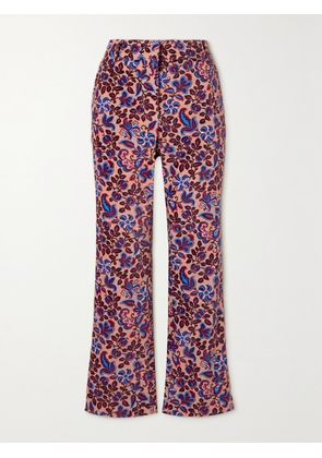 La DoubleJ - Floral-print Cotton-velvet Flared Pants - Blue - x small,small,medium,large,x large,xx large