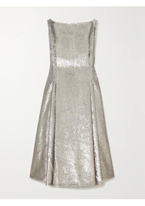 Emilia Wickstead - Chaya Open-back Sequined Satin Midi Dress - Silver - UK 6,UK 8,UK 10,UK 12,UK 14,UK 16