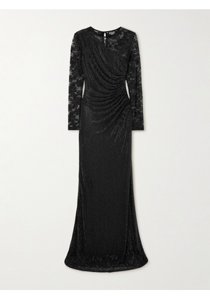Self-Portrait - Lace-trimmed Crystal-embellished Jersey Gown - Black - UK 4,UK 6,UK 8,UK 10,UK 12,UK 14,UK 16