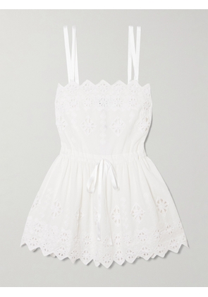 Miguelina - Brielle Rhombus Embroidered Scalloped Poplin Mini Dress - White - x small,small,medium,large