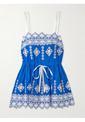Miguelina - Brielle Rhombus Scalloped Embroidered Poplin Mini Dress - Blue - x small,small,medium,large