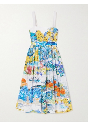 Mary Katrantzou - Iris Pleated Floral-print Cotton-poplin Midi Dress - Blue - UK 6,UK 8,UK 10,UK 12,UK 14