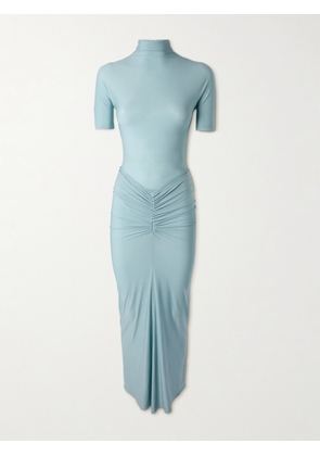 Alaïa - Ruched Stretch-jersey Midi Dress - Blue - FR 34,FR 36,FR 38,FR 40,FR 42,FR 44