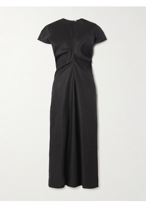 TOTEME - Gathered Woven Midi Dress - Black - DK32,DK34,DK36,DK38,DK40,DK42