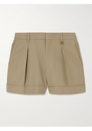 Burberry - Embellished Pleated Wool Shorts - Brown - UK 4,UK 6,UK 8,UK 10,UK 12,UK 14