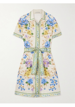 Mary Katrantzou - Chima Belted Floral-print Twill Mini Shirt Dress - Cream - UK 6,UK 8,UK 10,UK 12,UK 14