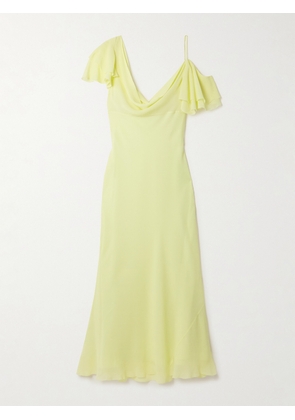 Self-Portrait - Asymmetric Ruffled Draped Georgette Midi Dress - Yellow - UK 4,UK 6,UK 8,UK 10,UK 12,UK 14,UK 16
