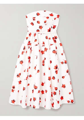 Self-Portrait - Strapless Belted Ruched Floral-print Taffeta Midi Dress - White - UK 4,UK 6,UK 8,UK 10,UK 12,UK 14,UK 16
