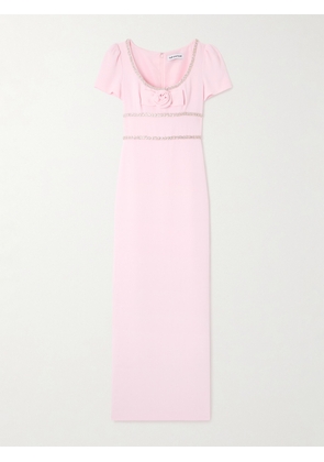 Self-Portrait - Crystal-embellished Appliquéd Crepe Maxi Dress - Pink - UK 4,UK 6,UK 8,UK 10,UK 12,UK 14,UK 16