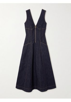 Self-Portrait - Paneled Denim Midi Dress - Blue - UK 4,UK 6,UK 8,UK 10,UK 12,UK 14,UK 16