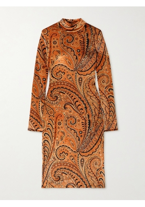 Etro - Paisley-print Velvet Turtleneck Midi Dress - Orange - IT36,IT38,IT40,IT42,IT44,IT46,IT48,IT50