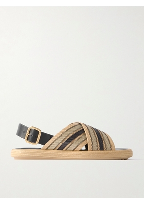 Tod's - Leather-trimmed Striped Raffia Sandals - Neutrals - IT36,IT36.5,IT37,IT37.5,IT38,IT38.5,IT39,IT39.5,IT40,IT40.5,IT41,IT41.5