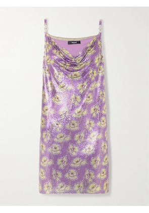 Versace - Embellished Floral-print Chainmail Mini Dress - Purple - IT36,IT38,IT40,IT42,IT44