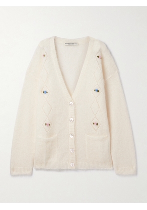 Alessandra Rich - Embroidered Pointelle-knit Mohair-blend Cardigan - White - IT36,IT38,IT40,IT42,IT44,IT46