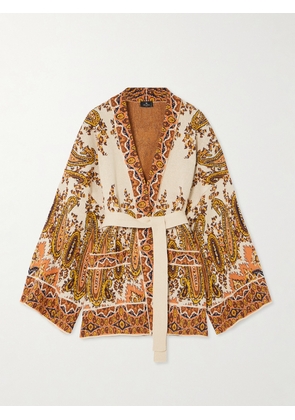 Etro - Belted Intarsia Cotton-blend Cardigan - Cream - small,medium,large