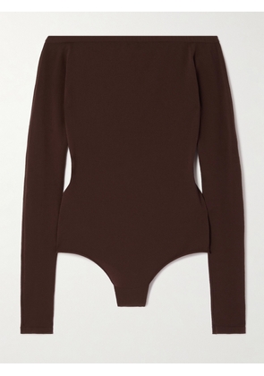 Alaïa - Off-the-shoulder Stretch-jersey Bodysuit - Brown - FR 34,FR 36,FR 38,FR 40,FR 42,FR 44