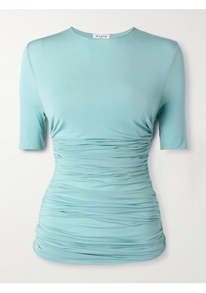 Alaïa - Ruched Stretch-jersey T-shirt - Blue - FR 34,FR 36,FR 38,FR 40,FR 42,FR 44