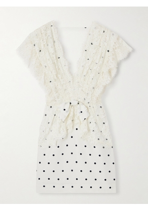 Alessandra Rich - Bow-detailed Lace-trimmed Polka-dot Silk-satin Mini Dress - White - IT36,IT38,IT40,IT42,IT44,IT46