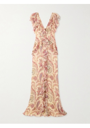Etro - Ruffled Printed Silk-crepon Maxi Dress - Pink - IT36,IT38,IT40,IT42,IT44,IT46,IT48,IT50