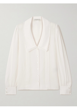 Alessandra Rich - Lace-trimmed Pintucked Silk-chiffon Blouse - White - IT36,IT38,IT40,IT42,IT44,IT46