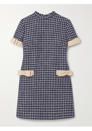 Valentino Garavani - Bow-embellished Checked Wool-blend Bouclé Mini Dress - Blue - IT36,IT38,IT40,IT42,IT44,IT46,IT48