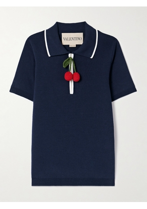 Valentino Garavani - Embellished Ribbed Cotton Polo Shirt - Blue - xx small,x small,small,medium,large,x large