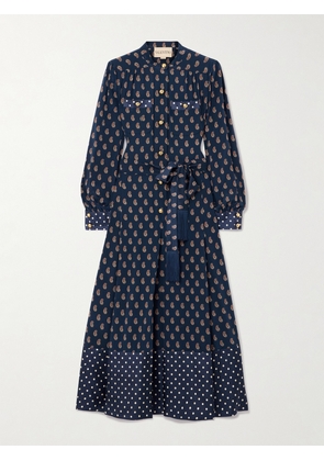 Valentino Garavani - Fringed Belted Printed Silk-satin Midi Shirt Dress - Blue - IT36,IT38,IT40,IT42,IT44,IT46,IT48