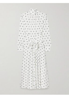 Alessandra Rich - Bow-embellished Gathered Polka-dot Silk-georgette Midi Dress - White - IT36,IT38,IT40,IT42,IT44,IT46
