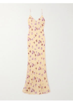 Self-Portrait - Crystal-embellished Floral-print Georgette Maxi Dress - Yellow - UK 4,UK 6,UK 8,UK 10,UK 12,UK 14