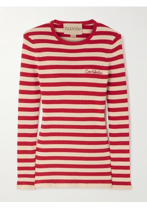 Valentino Garavani - Embroidered Striped Ribbed-knit Cotton Sweater - xx small,x small,small,medium,large,x large