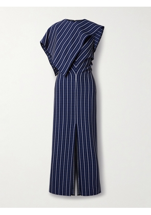 Proenza Schouler - Selene Asymmetric Draped Checked Stretch-crepe Maxi Dress - Blue - US0,US2,US4,US6,US8,US10,US12