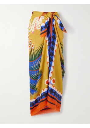 Etro - + Agostino Iacurci Frayed Printed Cotton And Silk-blend Voile Pareo - Yellow - One size
